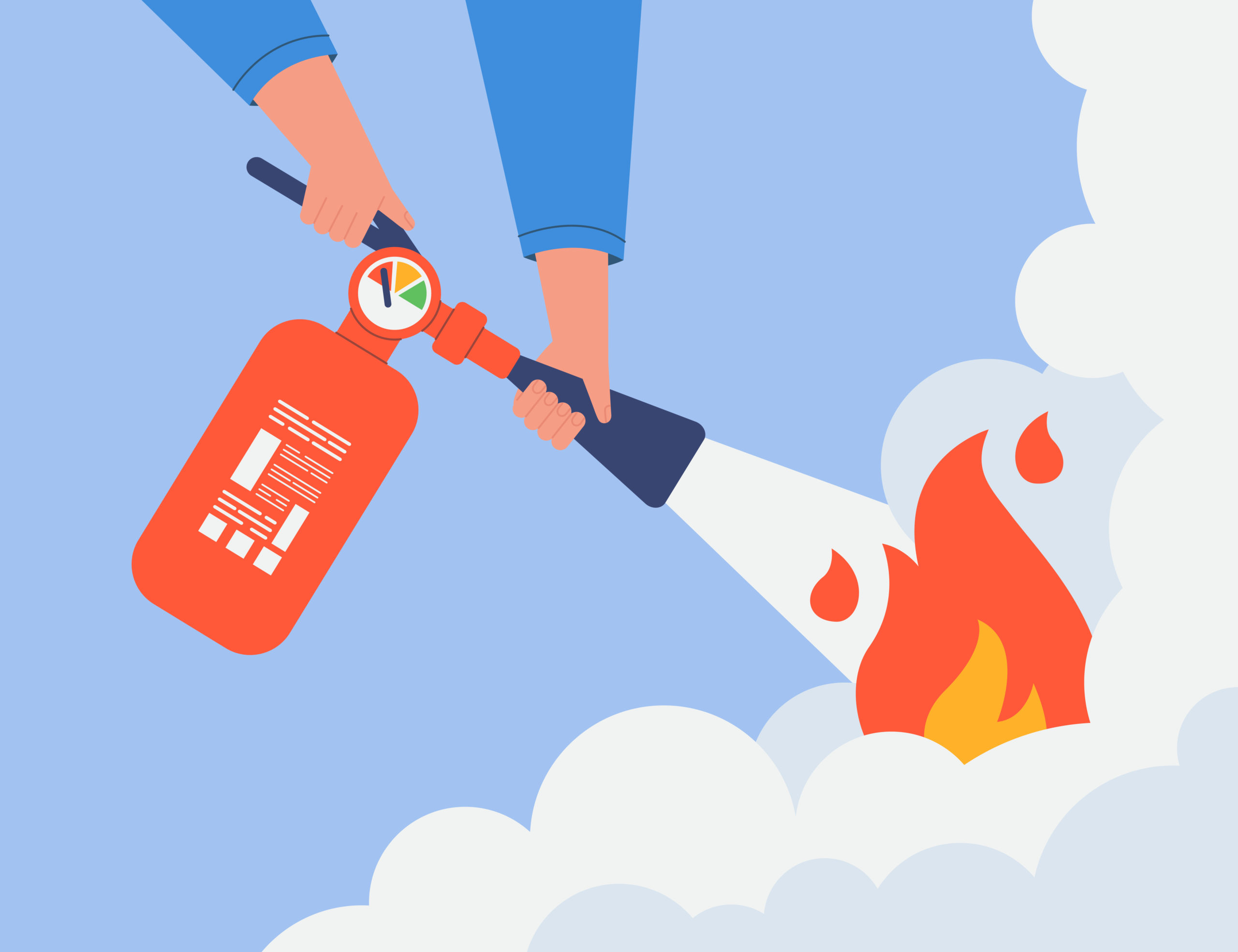 Apagando fuego con extintor
